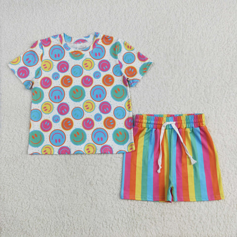 GSSO2609 Colorful Rainbow Smiley Face Girls Shorts Set