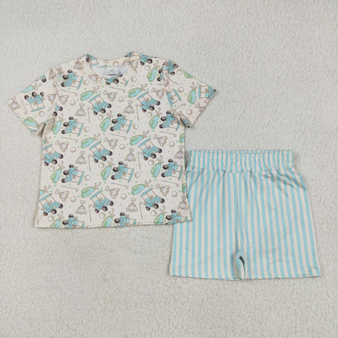 GSSO2614 Golf Cart Stripe Girls Shorts Pajamas Set