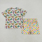 GSSO2615 Butterfly Plaid Girls Shorts Set