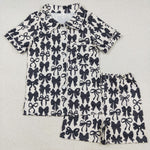 GSSO2664 Coquette Bows Black Buttons Adult Women Pajamas Set
