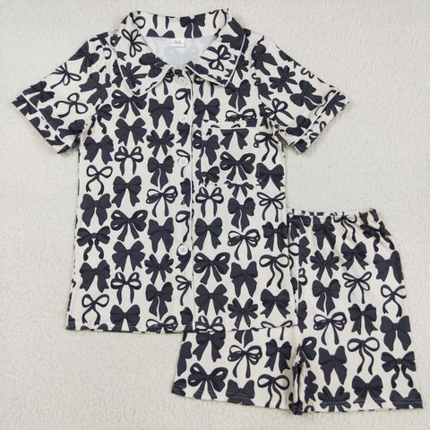 GSSO2664 Coquette Bows Black Buttons Adult Women Pajamas Set