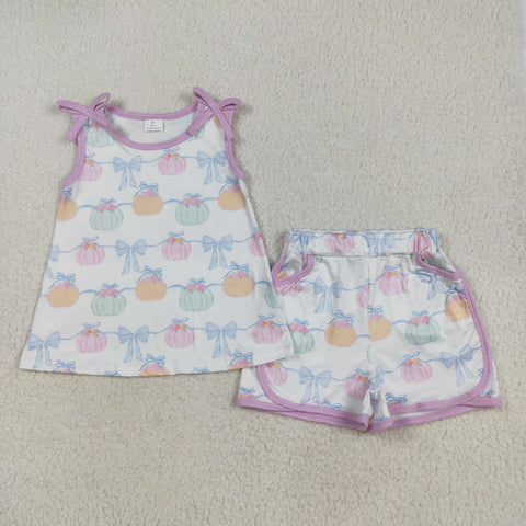 GSSO2668 Pumpkin Bows Pink Girls Shorts Set