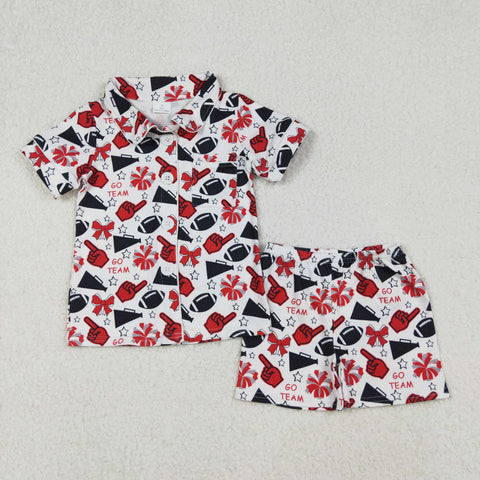 GSSO2674 GO TEAM Cheer Game Day Buttons Girls Shorts Pajamas Set