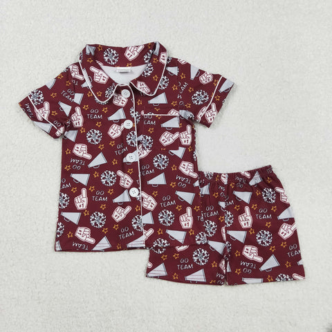 GSSO2678 GO TEAM Cheer Game Day Buttons Girls Shorts Pajamas Set