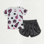 GSSO2686 Cheer Fireworks Leather Girls Shorts Set