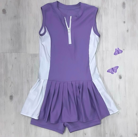 Preorder 07.21 GSSO2688 Solid Color Purple White Zipper Sports Yoga Girl's Dress Set