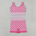 GSSO2704 Pink Plaid Yoga Sports Adult Women's Outfits