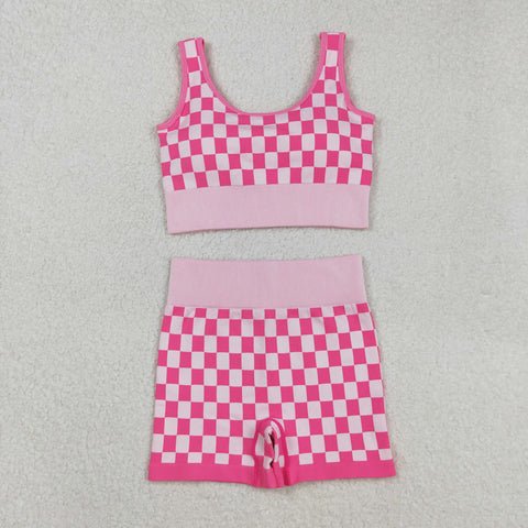 GSSO2704 Pink Plaid Yoga Sports Adult Women's Outfits