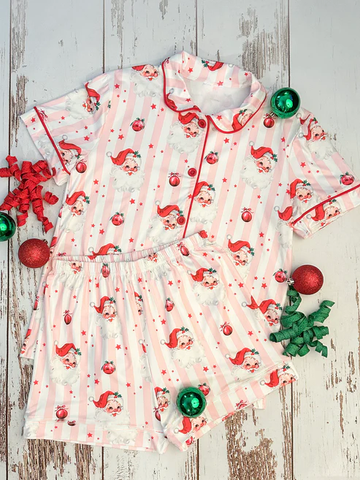 Preorder 10.06 MOQ 5 pcs GSSO2706 Christmas Santa Red Girls Shorts Pajamas Set