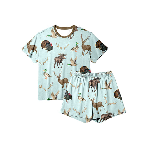 Preorder 10.09 MOQ 5 pcs GSSO2709 Hunting Mallard Ducks Girls Shorts Pajamas Set