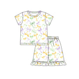 Preorder Samples GSSO2717 Mardi Gras Bows Girls Shorts Set (12-18M to 7-8T)