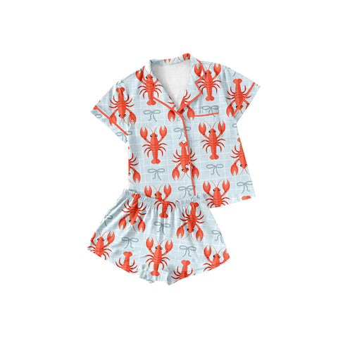 Preorder 10.21 MOQ 5 pcs GSSO2719 Crawfish Bows Girls Shorts Pajamas Set