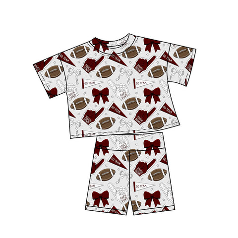 Preorder 10.23 MOQ 5 pcs GSSO2723 Go Team Touch Down Football Maroon Girls Shorts Set
