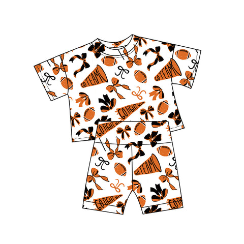 Preorder 10.23 MOQ 5 pcs GSSO2724 Go Team Touch Down Football Orange Girls Shorts Set