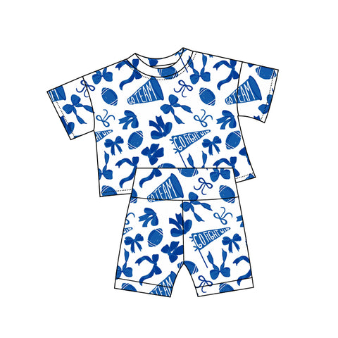 Preorder 10.23 MOQ 5 pcs GSSO2725 Go Team Touch Down Football Blue Girls Shorts Set