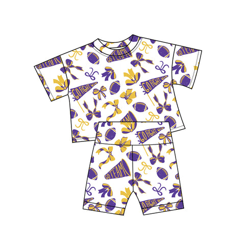 Preorder 10.23 MOQ 5 pcs GSSO2726 Go Team Touch Down Football Purple Girls Shorts Set