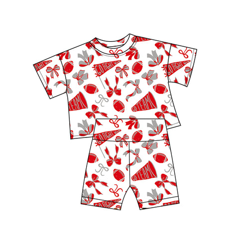 Preorder 10.23 MOQ 5 pcs GSSO2727 Go Team Touch Down Football Red Girls Shorts Set