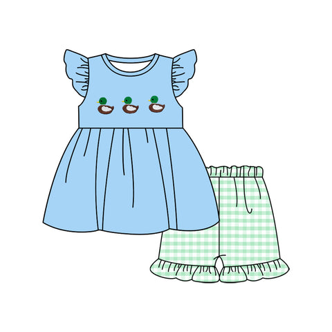 Preorder 10.23 MOQ 5 pcs GSSO2728 Mallard Ducks Sky Blue Girls Shorts Set