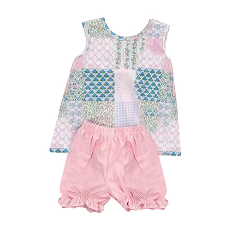 Preorder 10.29 MOQ 5 pcs GSSO2731 Flower Floral Pink Girls Shorts Set