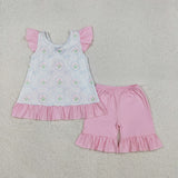 GSSO2732 Flower Bows Pink Girls Shorts Set