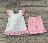 Preorder Samples GSSO2732 Flower Bows Pink Girls Shorts Set