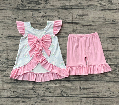Preorder Samples GSSO2732 Flower Bows Pink Girls Shorts Set