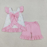 GSSO2732 Flower Bows Pink Girls Shorts Set