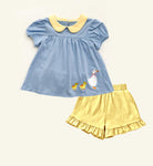 Preorder 10.29 MOQ 5 pcs GSSO2733 Ducks Blue Girls Shorts Set