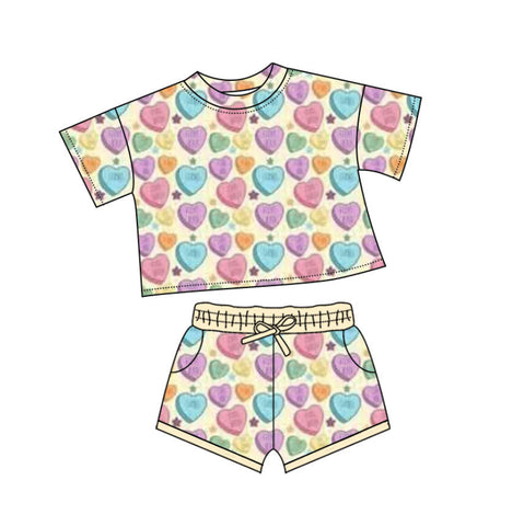 10.10 Pre-order GSSO2735 baby girls Valentine's short sleeves short outfits