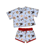 10.10 Pre-order GSSO2736 baby girls puppy blue short sleeves short outfits