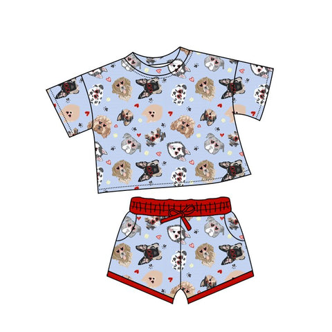 10.10 Pre-order GSSO2736 baby girls puppy blue short sleeves short outfits