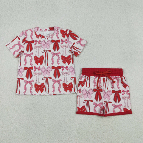 GSSO2737 Valentine's Day Coquette Bows Girls Shorts Set
