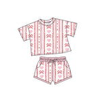 10.10 Pre-order GSSO2738 baby girls stripe pink red bow short sleeves short outfits
