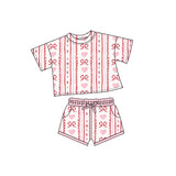 Preorder Samples GSSO2738 baby girls stripe pink red bow short sleeves short outfits