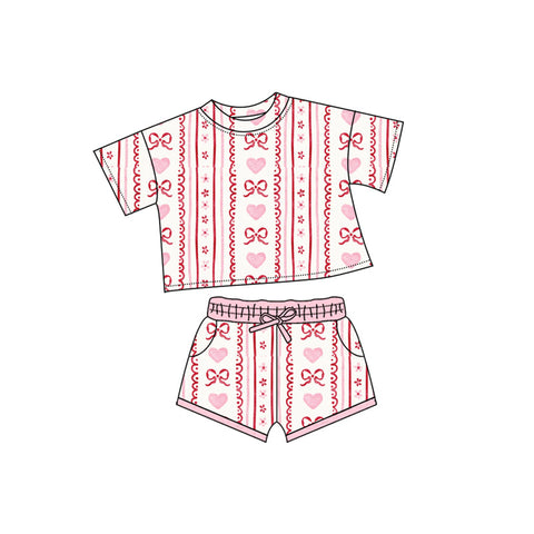 10.10 Pre-order GSSO2738 baby girls stripe pink red bow short sleeves short outfits