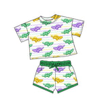 10.10 Pre-order GSSO2741 baby girls Mardi Gras Crocodile stripe short sleeves short outfits