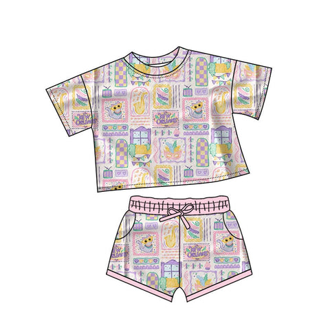 10.10 Pre-order GSSO2742 baby girls Mardi Gras short sleeves short outfits
