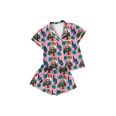 10.10 Pre-order GSSO2746 baby girls lightning button short sleeves short pajamas