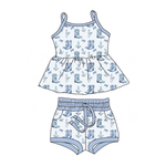 Preorder 11.04 MOQ 5 pcs GSSO2750 Western Boots Flower Bows Blue Baby Bummie Set