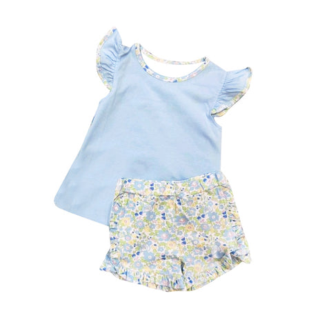 Preorder 11.04 MOQ 5 pcs GSSO2751 Flower Green Blue Girls Shorts Set