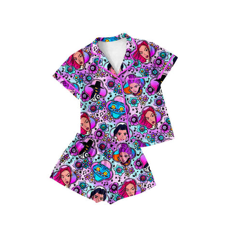 Preorder 11.04 MOQ 5 pcs GSSO2753 Cartoon Flower Hot Pink Girls Shorts Pajamas Set