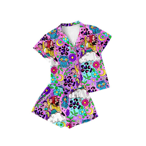 Preorder 11.04 MOQ 5 pcs GSSO2754 Cartoon Flower Hot Pink Girls Shorts Pajamas Set