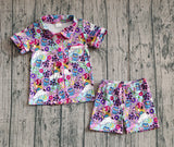 Preorder Samples GSSO2754 Cartoon Flower Hot Pink Girls Shorts Pajamas Set