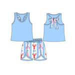 Preorder 11.04 MOQ 5 pcs GSSO2755 Crawfish Bows Blue Girls Shorts Set
