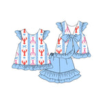 Preorder 11.04 MOQ 5 pcs GSSO2756 Crawfish Bows Blue Girls Shorts Set