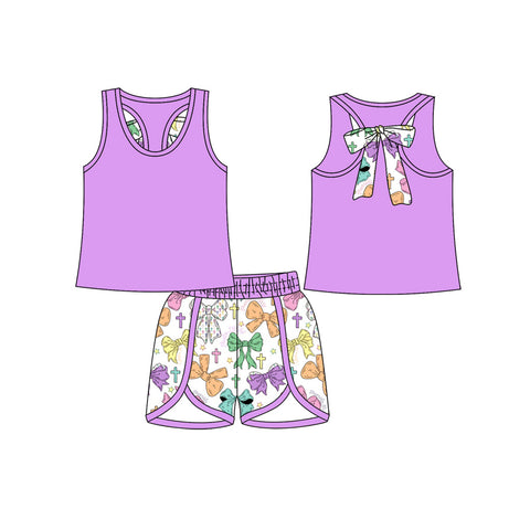 Preorder 11.04 MOQ 5 pcs GSSO2757 Easter Colorful Bows Girls Shorts Set