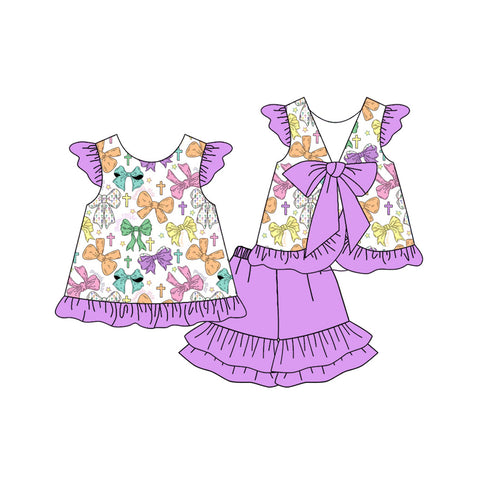 Preorder 11.04 MOQ 5 pcs GSSO2758 Easter Colorful Bows Girls Shorts Set