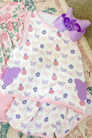 Preorder 11.16 MOQ 5 pcs GSSO2760 Ladybug Bows Pink Girls Shorts Set
