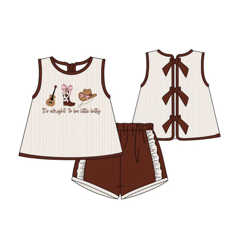 Preorder 11.17 MOQ 5 pcs GSSO2763 Western Cowboy Bows Girls Shorts Set