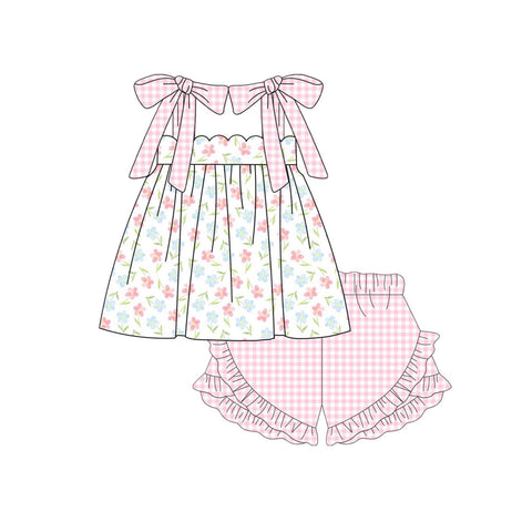 Preorder 11.17 MOQ 5 pcs Flower Floral Pink Girls Shorts Set